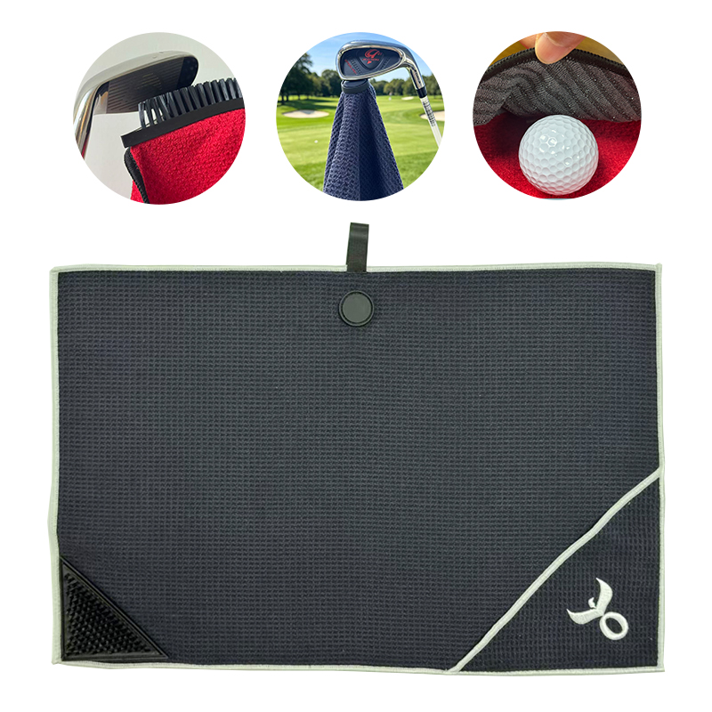 4-in-1 Magnetic Golf Towel with Cleaning Brush & Dirt Removal Pocket | Premium Waffle Microfiber Golf Club Cleaner