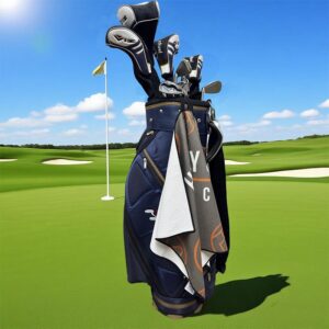 Horizontal Microfiber golf towel with Woven tape